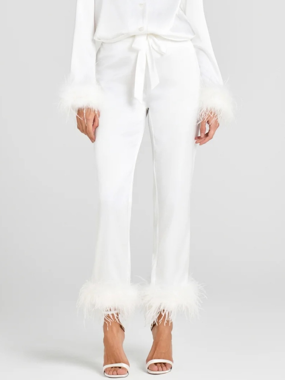 NADINE MERABI White Satin Pajama Bottom S/M